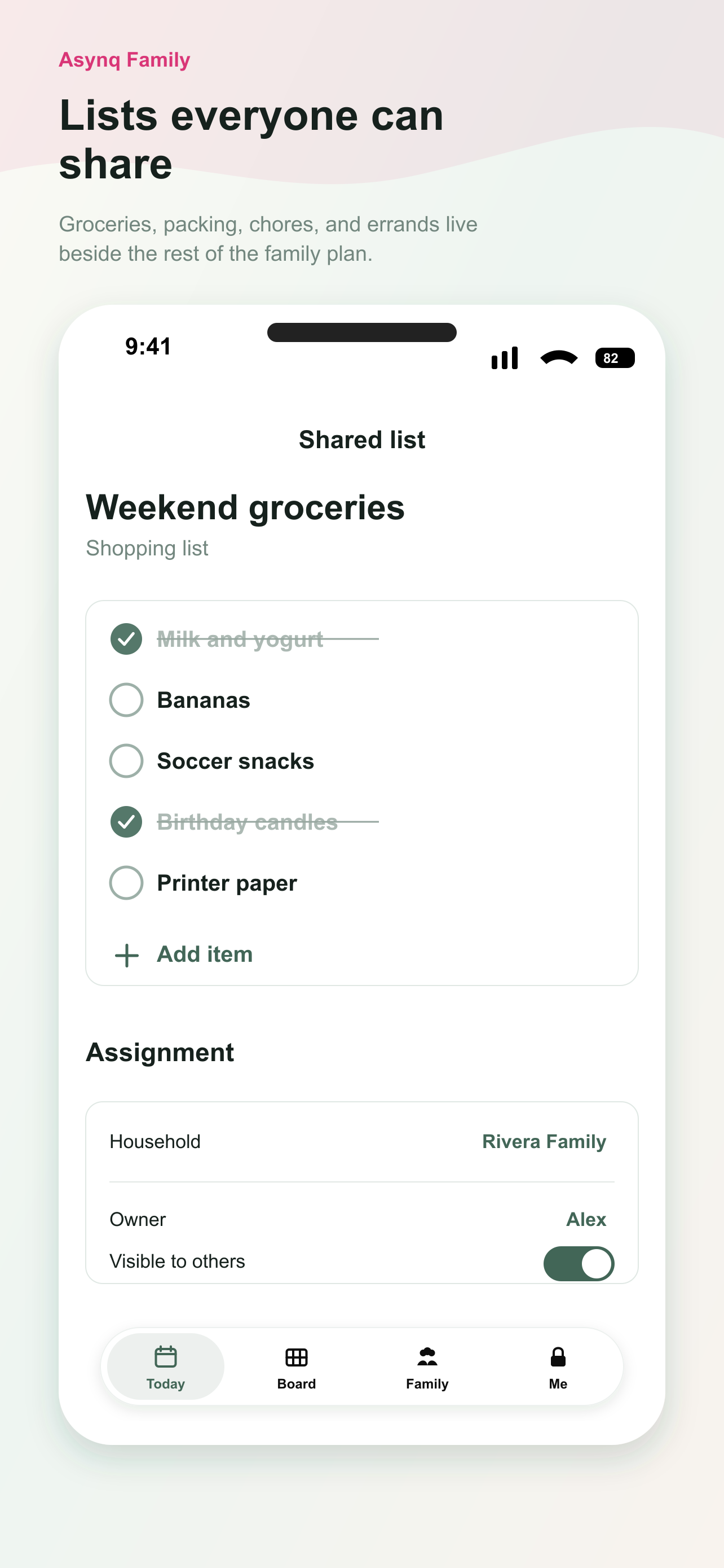 Shared lists and responsibilities in Familia